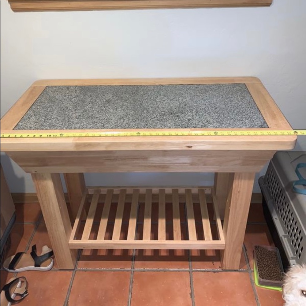 Granite and wood kitchen island